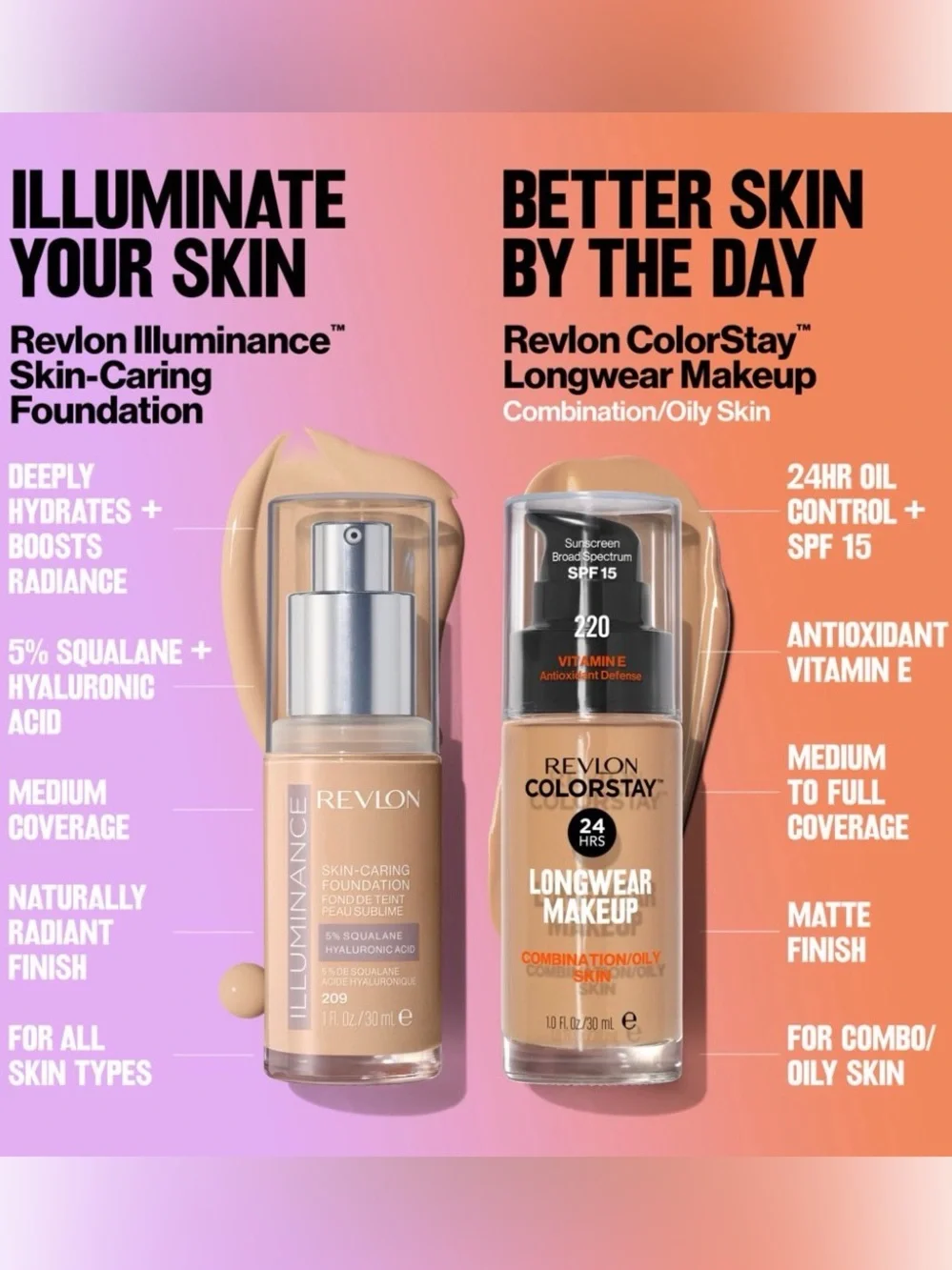 Revlon Illuminance Skin-Caring Liquid Foundation Medium Sand 305 Hyaluronic Acid